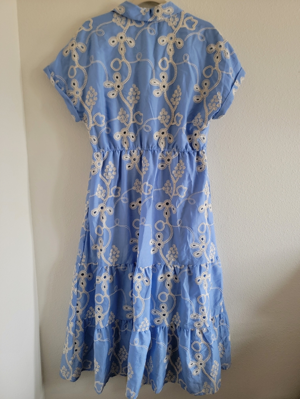 NWT Sam Edelman Short Sleeve Collar Rope-Embroidered Eyelet Maxi Dress Size 14 - Picture 3 of 8